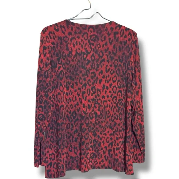 Chico’s (size 1) Bold Red Animal Print Tie Front Lightweight Cardigan Sweater - Picture 11 of 16